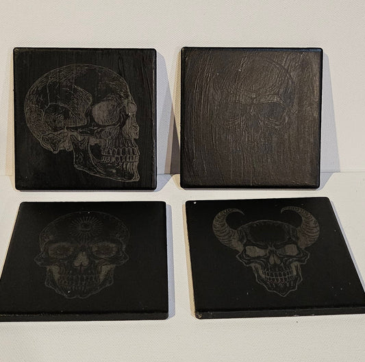 Skull Engraved Ceramic Coasters